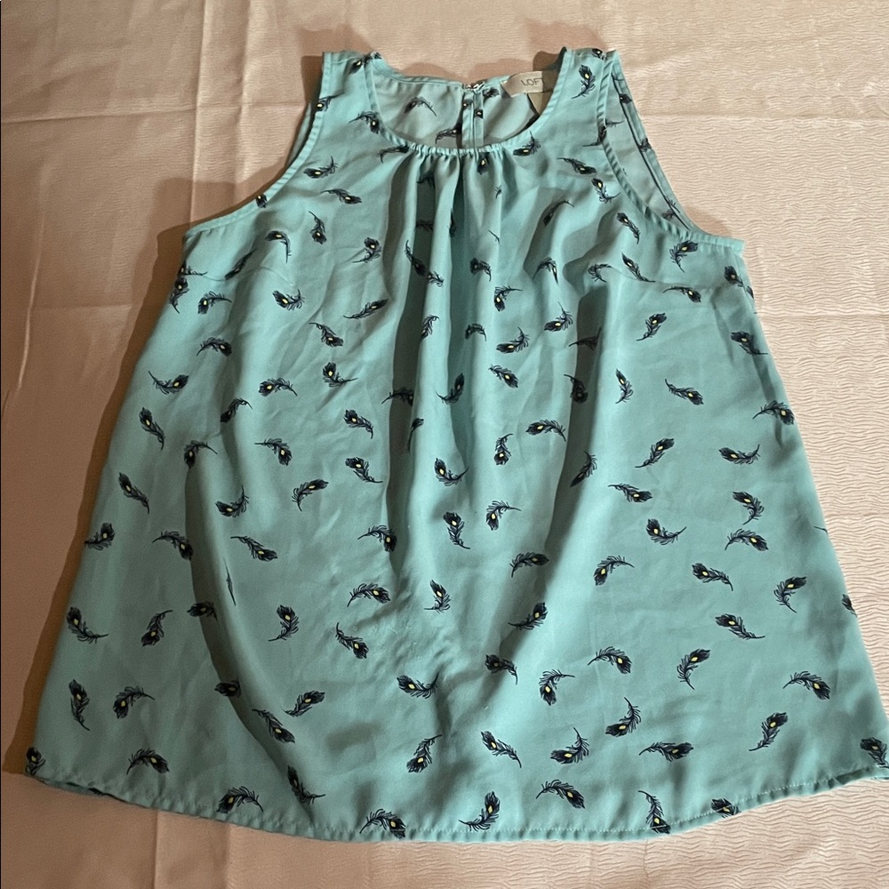 LOFT Aqua Sleeveless Top with Feather Design